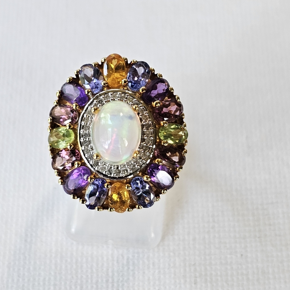 Genuine Opal & Multiple Gemstone Ring 18k Yellow Gold Vermeil Size 7! - Picture 3 of 12
